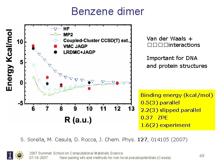 Benzene dimer Van der Waals + ����interactions Important for DNA and protein structures Binding