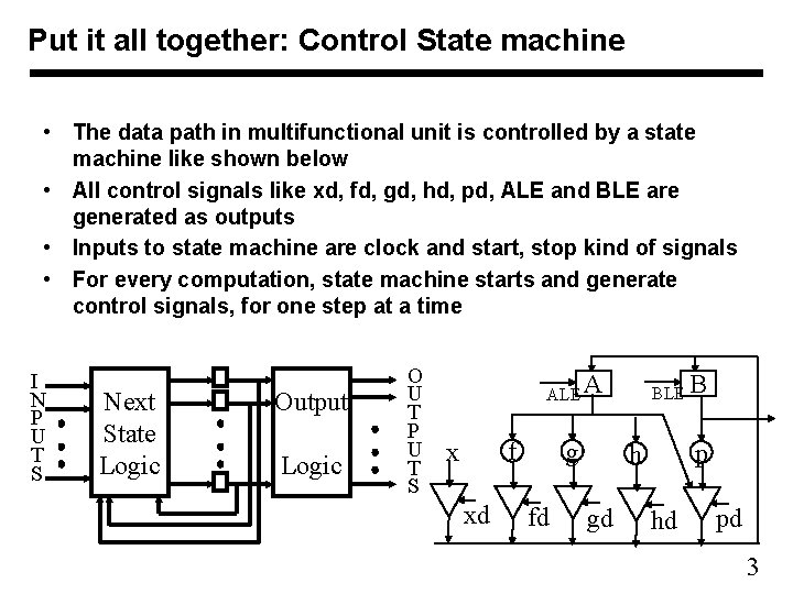 Put it all together: Control State machine • The data path in multifunctional unit
