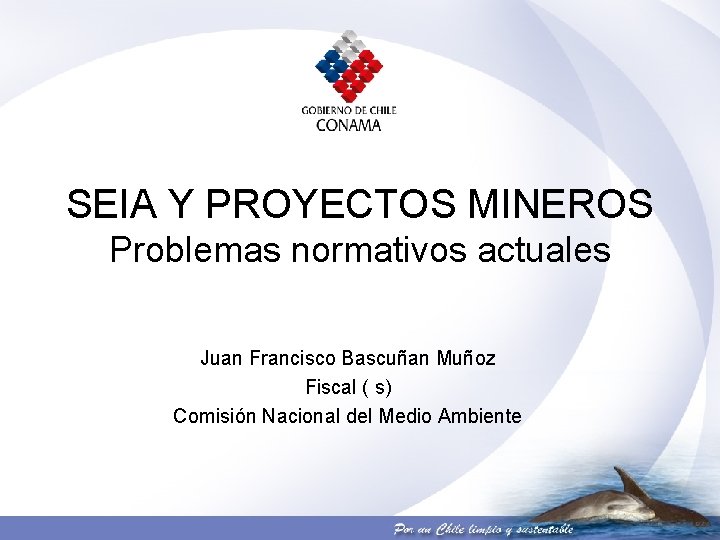 SEIA Y PROYECTOS MINEROS Problemas normativos actuales Juan Francisco Bascuñan Muñoz Fiscal ( s)