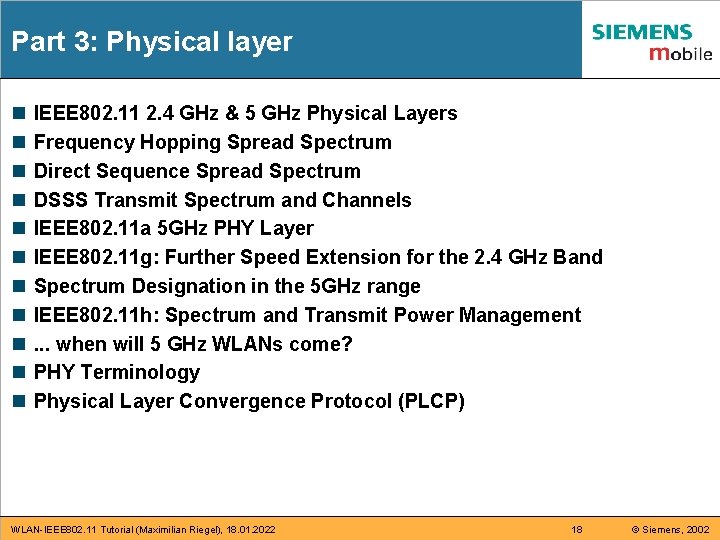 Part 3: Physical layer n n n IEEE 802. 11 2. 4 GHz & Part 3: Physical layer n n n IEEE 802. 11 2. 4 GHz &