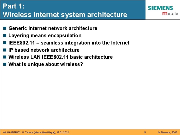 Part 1: Wireless Internet system architecture n n n Generic Internet network architecture Layering Part 1: Wireless Internet system architecture n n n Generic Internet network architecture Layering