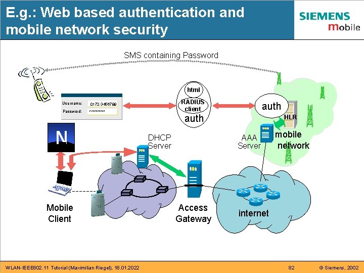 E. g. : Web based authentication and mobile network security SMS containing Password html E. g. : Web based authentication and mobile network security SMS containing Password html