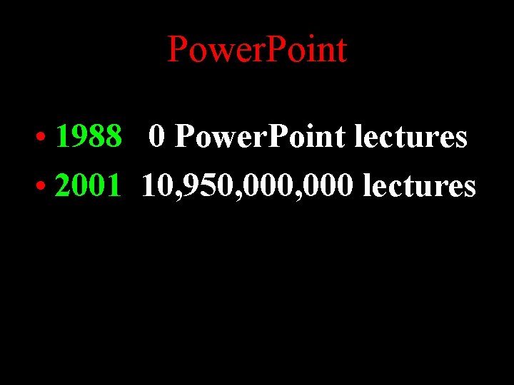Power. Point • 1988 0 Power. Point lectures • 2001 10, 950, 000 lectures