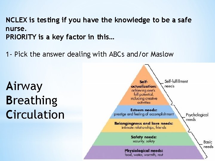 NCLEX is testing if you have the knowledge to be a safe nurse. PRIORITY