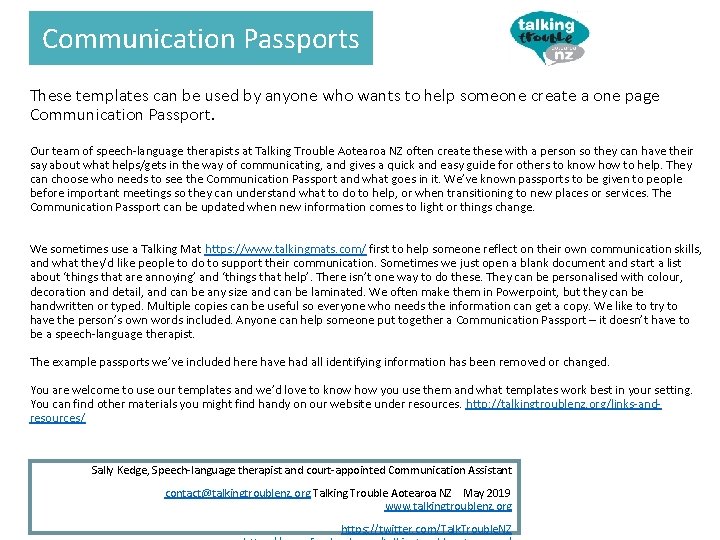 Communication Passports These templates can be used by anyone who wants to help someone