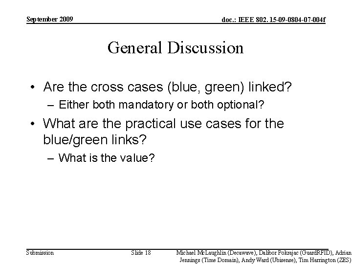 September 2009 doc. : IEEE 802. 15 -09 -0804 -07 -004 f General Discussion