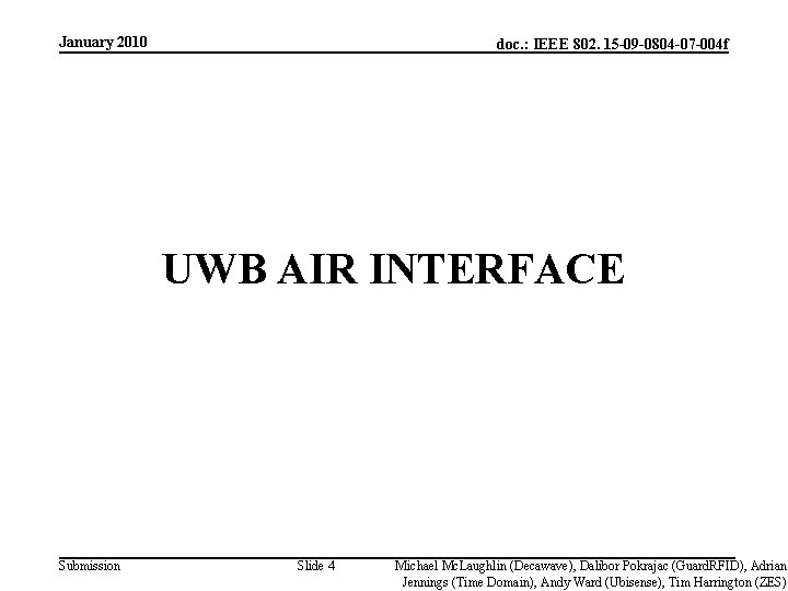 January 2010 doc. : IEEE 802. 15 -09 -0804 -07 -004 f UWB AIR