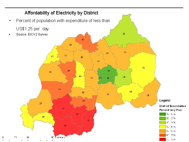 Affordability of Electricity by District • Percent of population with expenditure of less than