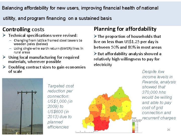 Balancing affordability for new users, improving financial health of national utiltity, and program financing