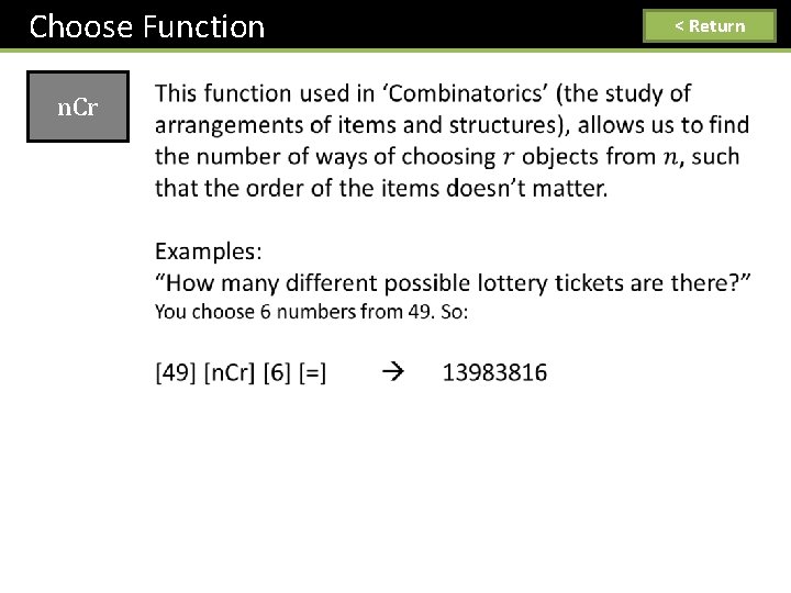 Choose Function n. Cr < Return 