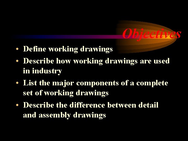 Objectives • Define working drawings • Describe how working drawings are used in industry