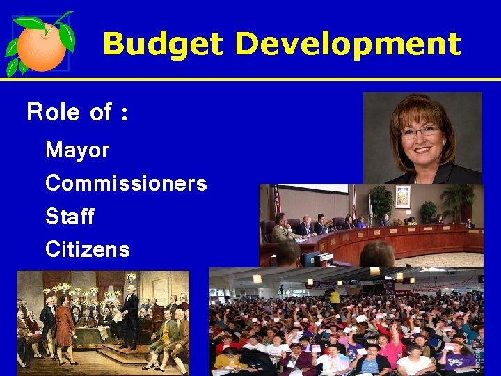 Budget Development Role of : Mayor Commissioners Staff Citizens 