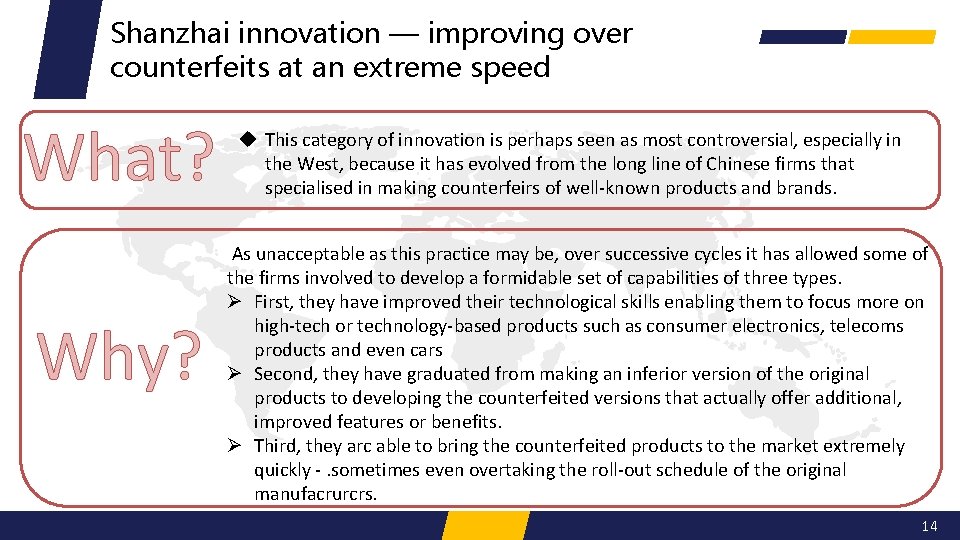 Shanzhai innovation — improving over counterfeits at an extreme speed What? Why? u This
