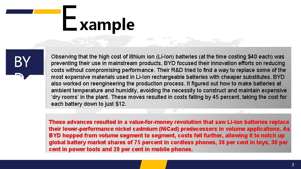 E xample BY D Observing that the high cost of lithium ion (Li-Ion) batteries