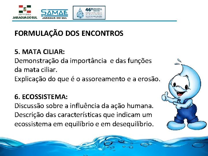 FORMULAÇÃO DOS ENCONTROS 5. MATA CILIAR: Demonstração da importância e das funções da mata