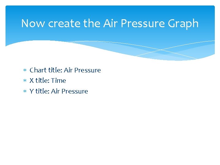 Now create the Air Pressure Graph Chart title: Air Pressure X title: Time Y