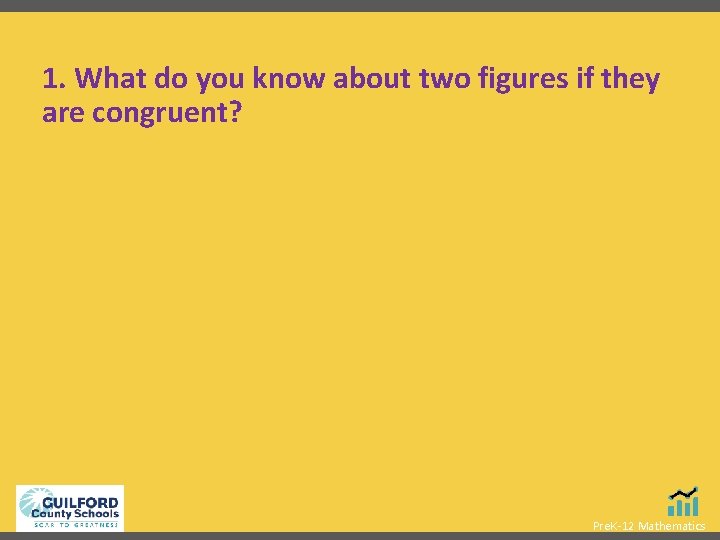 1. What do you know about two figures if they are congruent? Pre. K-12