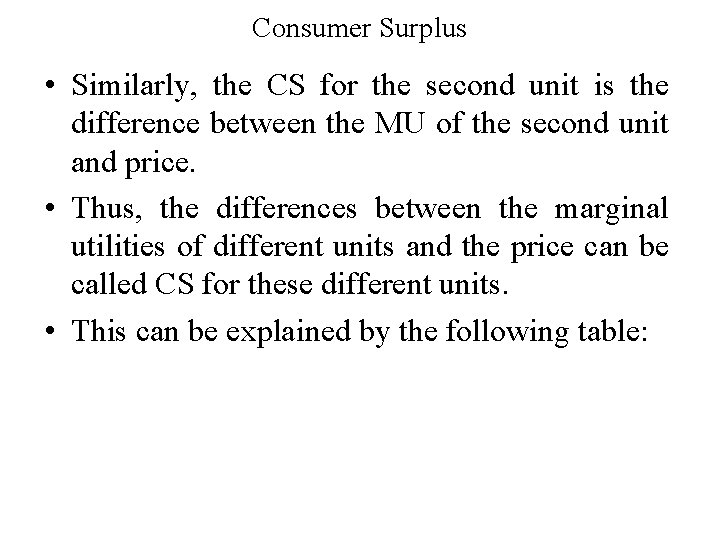Consumer Surplus • Similarly, the CS for the second unit is the difference between