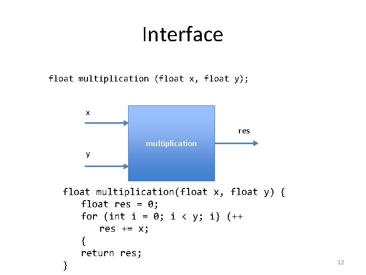 Interface float multiplication (float x, float y); x res y multiplication float multiplication(float x, Interface float multiplication (float x, float y); x res y multiplication float multiplication(float x,