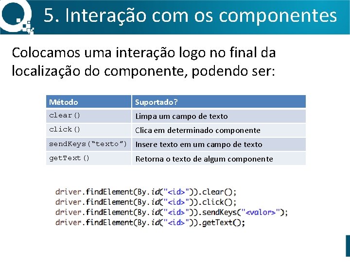 5. Interação com os componentes Colocamos uma interação logo no final da localização do