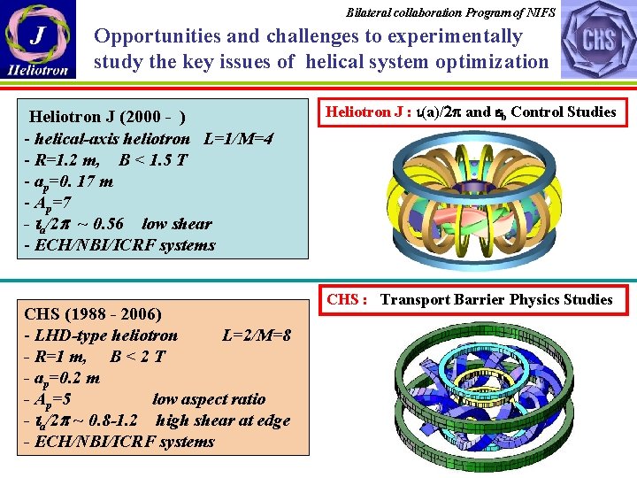 Bilateral collaboration Program of NIFS Opportunities and challenges to experimentally study the key issues