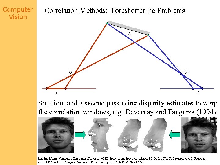 Computer Vision Correlation Methods: Foreshortening Problems Solution: add a second pass using disparity estimates
