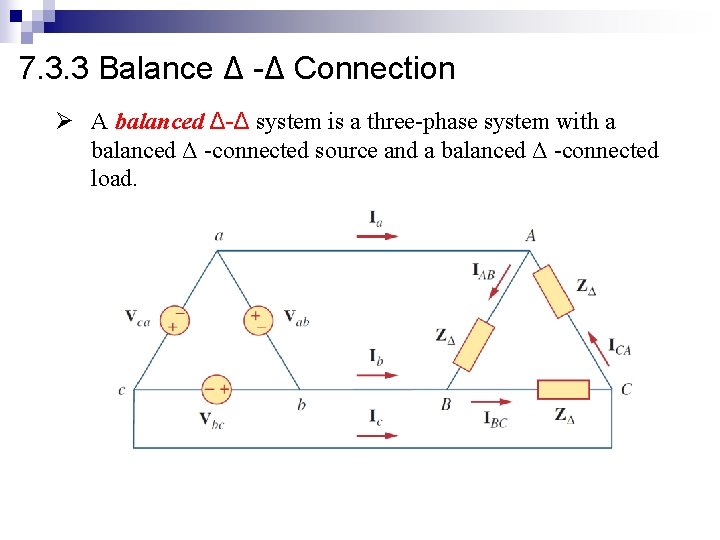 7. 3. 3 Balance Δ -Δ Connection Ø A balanced Δ-Δ system is a