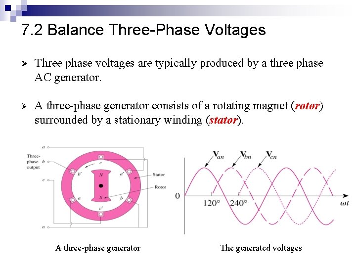 7. 2 Balance Three-Phase Voltages Ø Three phase voltages are typically produced by a