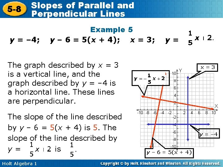 5 -8 Slopes of Parallel and Perpendicular Lines y = – 4; Example 5