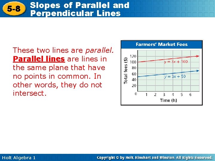 5 -8 Slopes of Parallel and Perpendicular Lines These two lines are parallel. Parallel