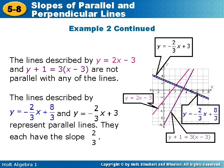 5 -8 Slopes of Parallel and Perpendicular Lines Example 2 Continued The lines described