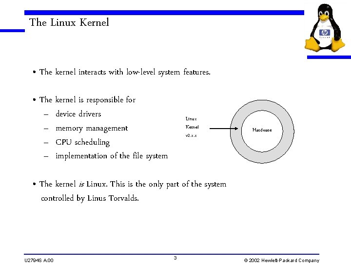 The Linux Kernel • The kernel interacts with low-level system features. • The kernel