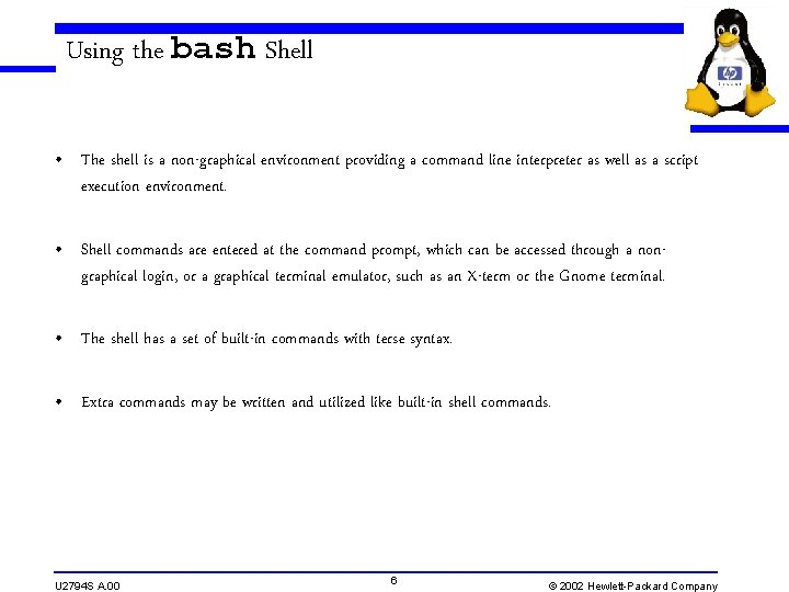 Using the bash Shell • The shell is a non-graphical environment providing a command