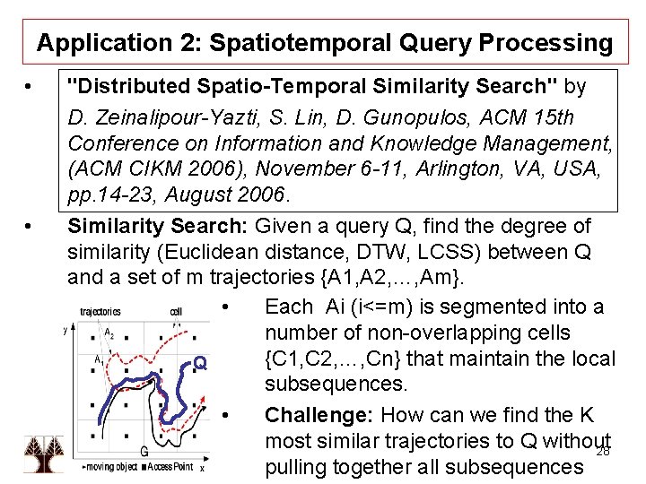 Application 2: Spatiotemporal Query Processing • • "Distributed Spatio-Temporal Similarity Search" by D. Zeinalipour-Yazti,