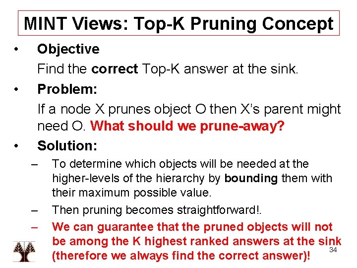 ΜΙΝΤ Views: Top-K Pruning Concept • • • Objective Find the correct Top-K answer