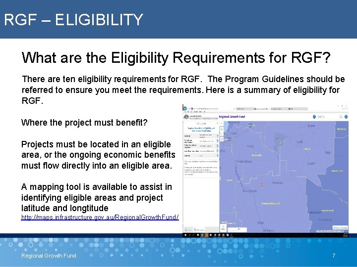 RGF – ELIGIBILITY What are the Eligibility Requirements for RGF? There are ten eligibility