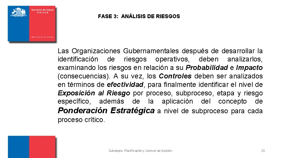 FASE 3: ANÁLISIS DE RIESGOS Las Organizaciones Gubernamentales después de desarrollar la identificación de
