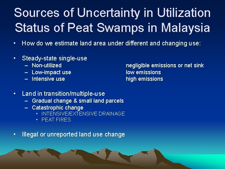 Sources of Uncertainty in Utilization Status of Peat Swamps in Malaysia • How do