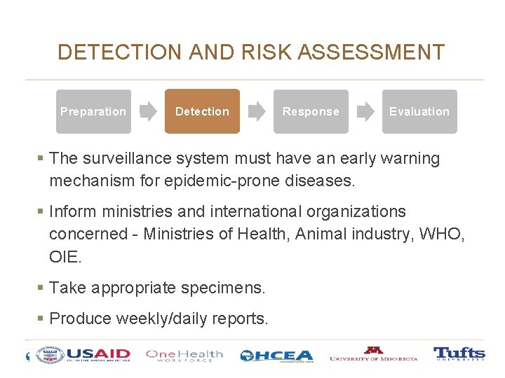 DETECTION AND RISK ASSESSMENT Preparation Detection Response Evaluation § The surveillance system must have DETECTION AND RISK ASSESSMENT Preparation Detection Response Evaluation § The surveillance system must have