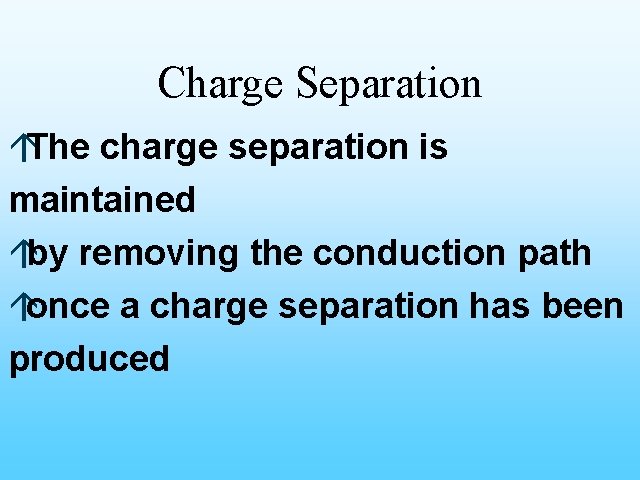 Charge Separation áThe charge separation is maintained áby removing the conduction path áonce a