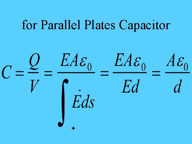 for Parallel Plates Capacitor - + 