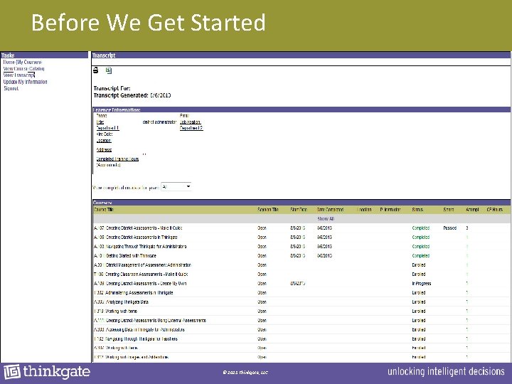 Before We Get Started © 2013 Thinkgate, LLC 