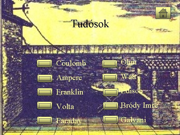 Tudósok • Coulomb • Ohm • Ampere • Watt • Franklin • Edison •