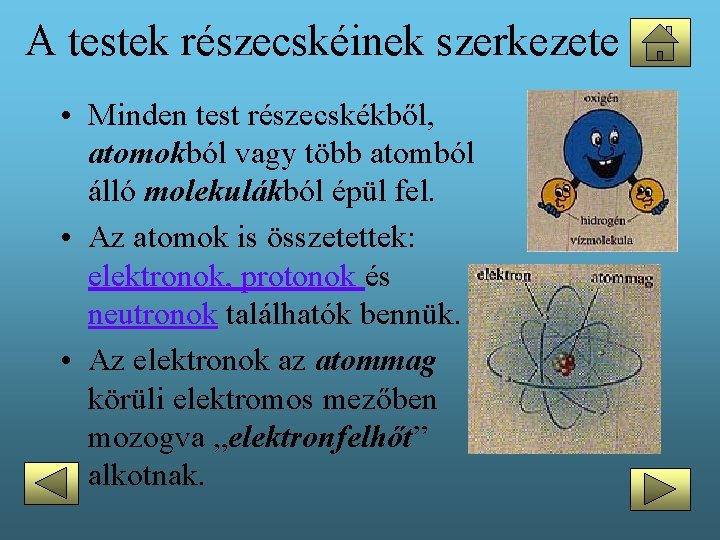 A testek részecskéinek szerkezete • Minden test részecskékből, atomokból vagy több atomból álló molekulákból