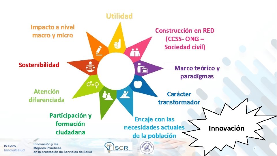 Utilidad Impacto a nivel macro y micro Sostenibilidad Atención diferenciada Participación y formación ciudadana