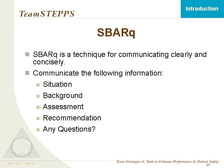 Introduction SBARq is a technique for communicating clearly and concisely. n Communicate the following