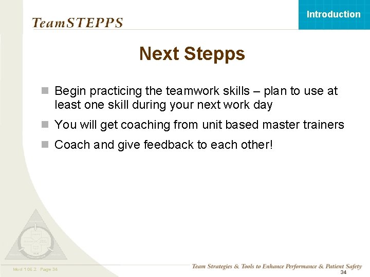 Introduction Next Stepps n Begin practicing the teamwork skills – plan to use at