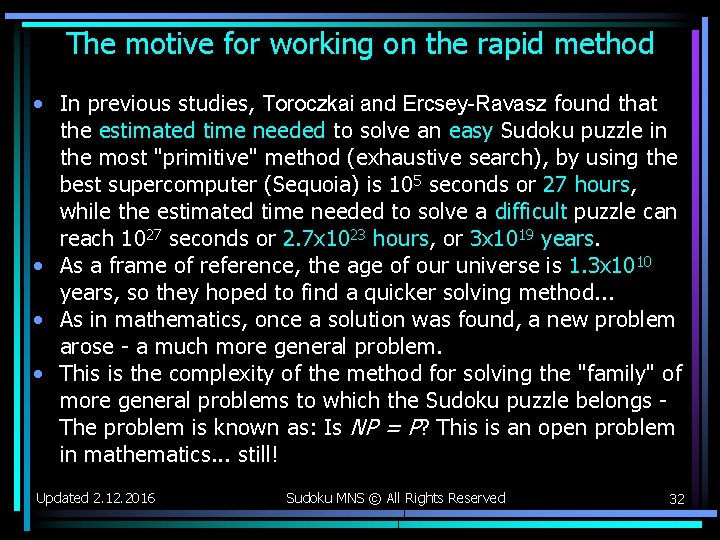 The motive for working on the rapid method • In previous studies, Toroczkai and The motive for working on the rapid method • In previous studies, Toroczkai and