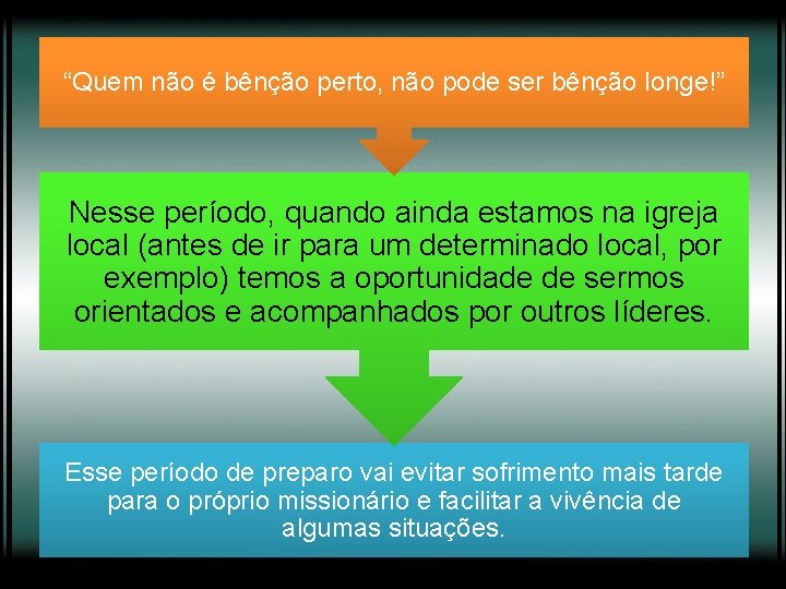 “Quem não é bênção perto, não pode ser bênção longe!” Nesse período, quando ainda