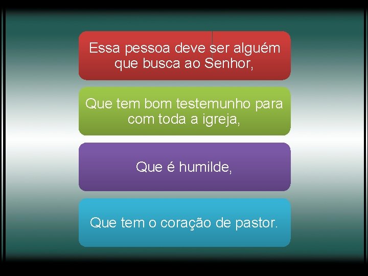 Essa pessoa deve ser alguém que busca ao Senhor, Que tem bom testemunho para